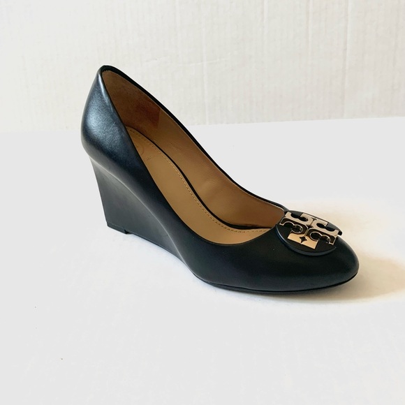 Tory Burch Shoes - Tory Burch LUNA 8.5 MM WEDGE Calf Leather Black with Gold Logo 6